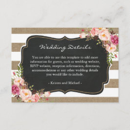 Burlap素朴ストライプフローラ結婚詳細情報 エンクロージャーカード