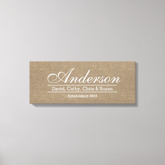 Burlap素朴ファミリーが確立したファミリーネームサイン キャンバスプリント (正面)