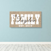 Burlap素朴ファミリーが確立したファミリーネームサイン キャンバスプリント (インサイチュ (ウッドフロア))