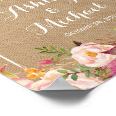 Burlap素朴フローラ歓迎結婚のサイン ポスター (角)