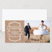 Burlap素朴プリント結婚の写真サンキューカード サンキューカード (正面/裏面)