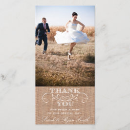 Burlap素朴プリント結婚のThank You Photo Card サンキューカード