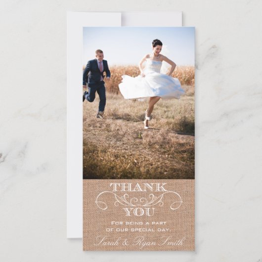 Burlap素朴プリント結婚のThank You Photo Card サンキューカード (正面)