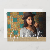 Burlap素朴写真卒業 インビテーションポストカード (正面/裏面)