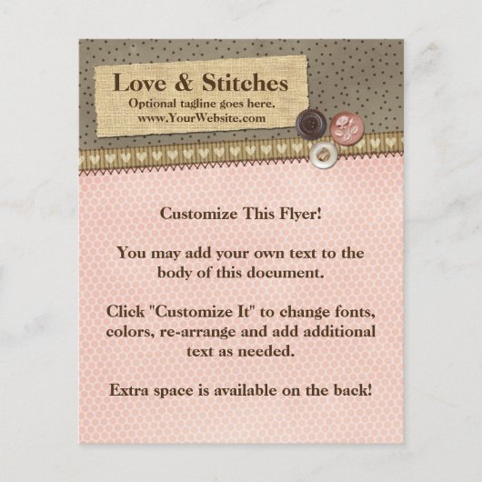 Burlap素朴裁縫のステッチされたリボンとボタン チラシ (正面)