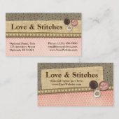 Burlap素朴裁縫のステッチされたリボンとボタン 名刺 (正面/裏面)