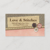 Burlap素朴裁縫のステッチされたリボンとボタン 名刺 (裏面)