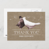 Burlap素朴 Love Birds Thank You ポストカード (正面/裏面)