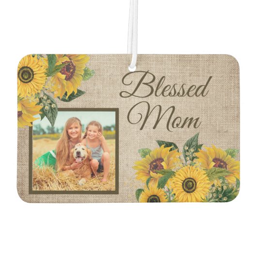 Burlap素朴 Sunflowersお賛美母さん写真 カーエアーフレッシュナー (裏面)