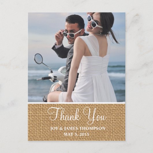Burlap素朴Thank You's 結婚 Postcard ポストカード (正面)