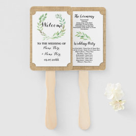 Burlap葉リース秋の結婚式プログラムファン ハンドファン