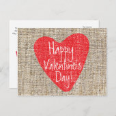Burlap赤いハートバレンタインのメーラーポストカード シーズンポストカード (正面/裏面)