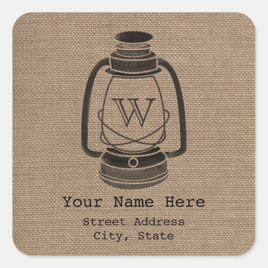 Burlap インスパイア Monogram Lantern Addressステッカー スクエアシール (正面)