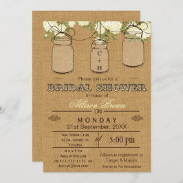 Burlap、メイソンジャース、素朴なブライダルシャワー招待状 招待状