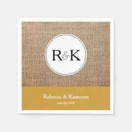 Burlap & モノグラムの金ゴールド結婚ズ スタンダードカクテルナプキン