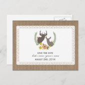 Burlap +レースインスパイア秋鹿の日付を保存 案内ポストカード (正面/裏面)