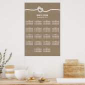 Burlap 素朴 Knot 18テーブルの結婚座席表 ポスター (キッチン)