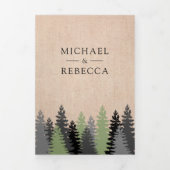 Burlap 素朴 Pine Trees Photo 結婚 Forest 三つ折り招待状 (カバー)