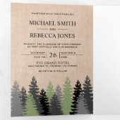 Burlap 素朴 Pine Trees Photo 結婚 Forest 三つ折り招待状 (内部最初)