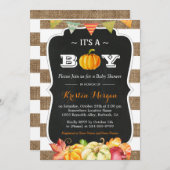 Burlap 素朴 Pumpkin男の子の秋の赤ちゃんシャワー 招待状 (正面/裏面)