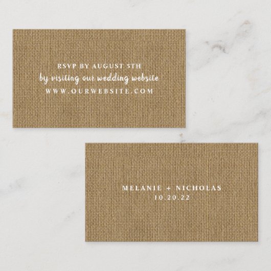 Burlap 素朴 rsvp Webサイトカード エンクロージャーカード (正面/裏面)