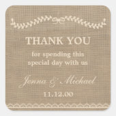 Burlap and Laceのステッ結婚クを感謝していお気に入り スクエアシール (正面)