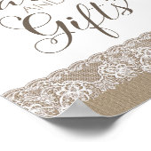 Burlap and Lace Rustic Wedding, Bridal Shower Sign ポスター (角)