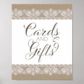 Burlap and Lace Rustic Wedding, Bridal Shower Sign ポスター (正面)