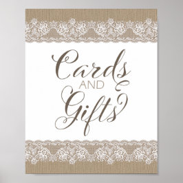 Burlap and Lace Rustic Wedding, Bridal Shower Sign ポスター
