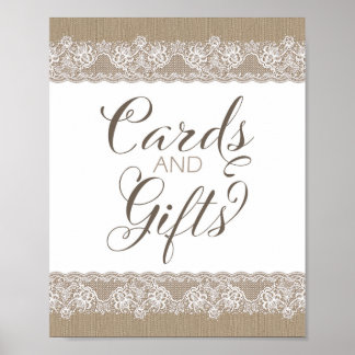 Burlap and Lace Rustic Wedding, Bridal Shower Sign ポスター