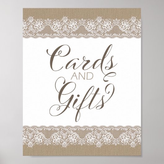 Burlap and Lace Rustic Wedding, Bridal Shower Sign ポスター (正面)