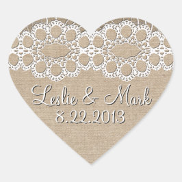 Burlap and Lace Shabbyの日付結婚シール ハートシール