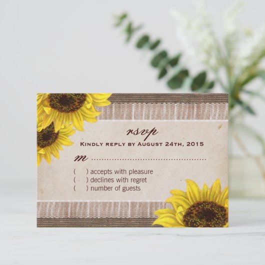 Burlap and Lace, Sunflower RSVPカード (スタンド正面)