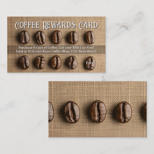Burlap Bean Coffee Shop Rewards Loyalty Punch Card 名刺 (正面/裏面)