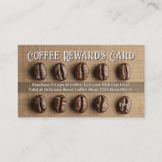 Burlap Bean Coffee Shop Rewards Loyalty Punch Card 名刺 (正面)