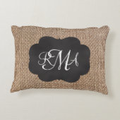 Burlap Chalkboardルックトリプルスクリプトモノグラムの アクセントクッション (裏面)