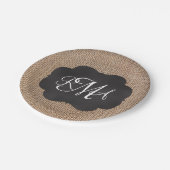 Burlap Chalkboard Look Triple モノグラムの Script ペーパープレート (アングル)