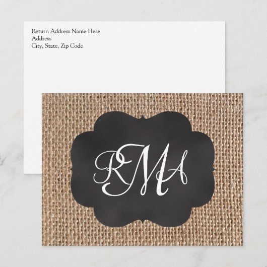 Burlap Chalkboard Look Triple モノグラムの Script ポストカード (正面/裏面)