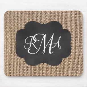 Burlap Chalkboard Look Triple モノグラムの Script マウスパッド
