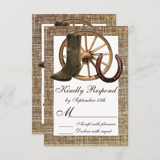 Burlap Cowboy Boots WagonWheel Horseshoe RSVP (正面/裏面)