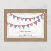Burlap Ginghamインスパイアのフローラフラグの日付を保存 案内ポストカード (正面)