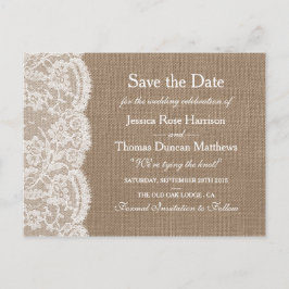 Burlap & Laceのコレクシ結婚ョンは日付を保存 案内ポストカード