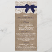 Burlap & Laceのメニューのネイビー結婚リボン メニュー (正面)
