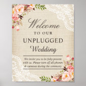 Burlap Laceフローラのプラグ結婚プ解除のウェルカムサイン ポスター (正面)