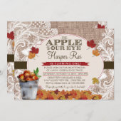 Burlap & Lace秋Apple Birthday Party招待 招待状 (正面/裏面)