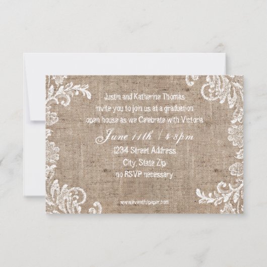 Burlap & Lace - 3x5の卒業発表 招待状 (裏面)