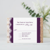 Burlap Lace Dark Purple Weding RSVP Card2 (スタンド正面)