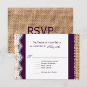 Burlap Lace Dark Purple Weding RSVP Card2 (正面/裏面)