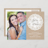 Burlap Lace Doily日付はがきを保存 案内ポストカード (正面/裏面)