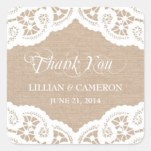 Burlap Lace Doily Thank You Name Stickers スクエアシール